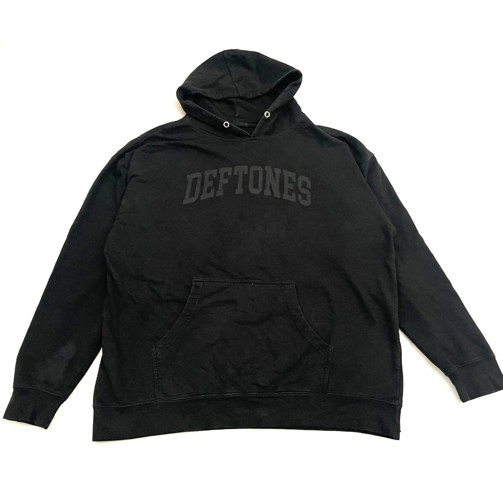 Deftones Spellout Pullover Fleece Hoodie Men's XXL Black Made in USA Band Merch